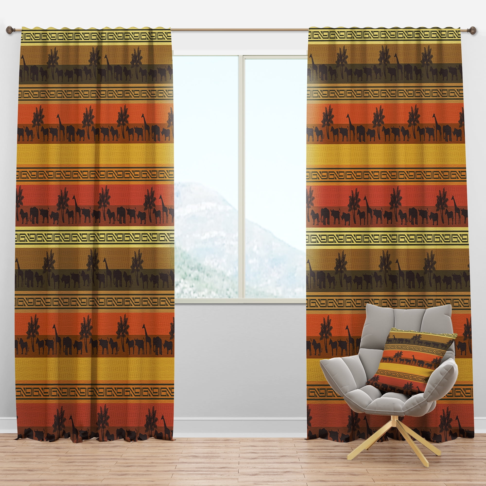 Designart 'African Wildlife Animal Pattern' Tropical Blackout Curtain Panel