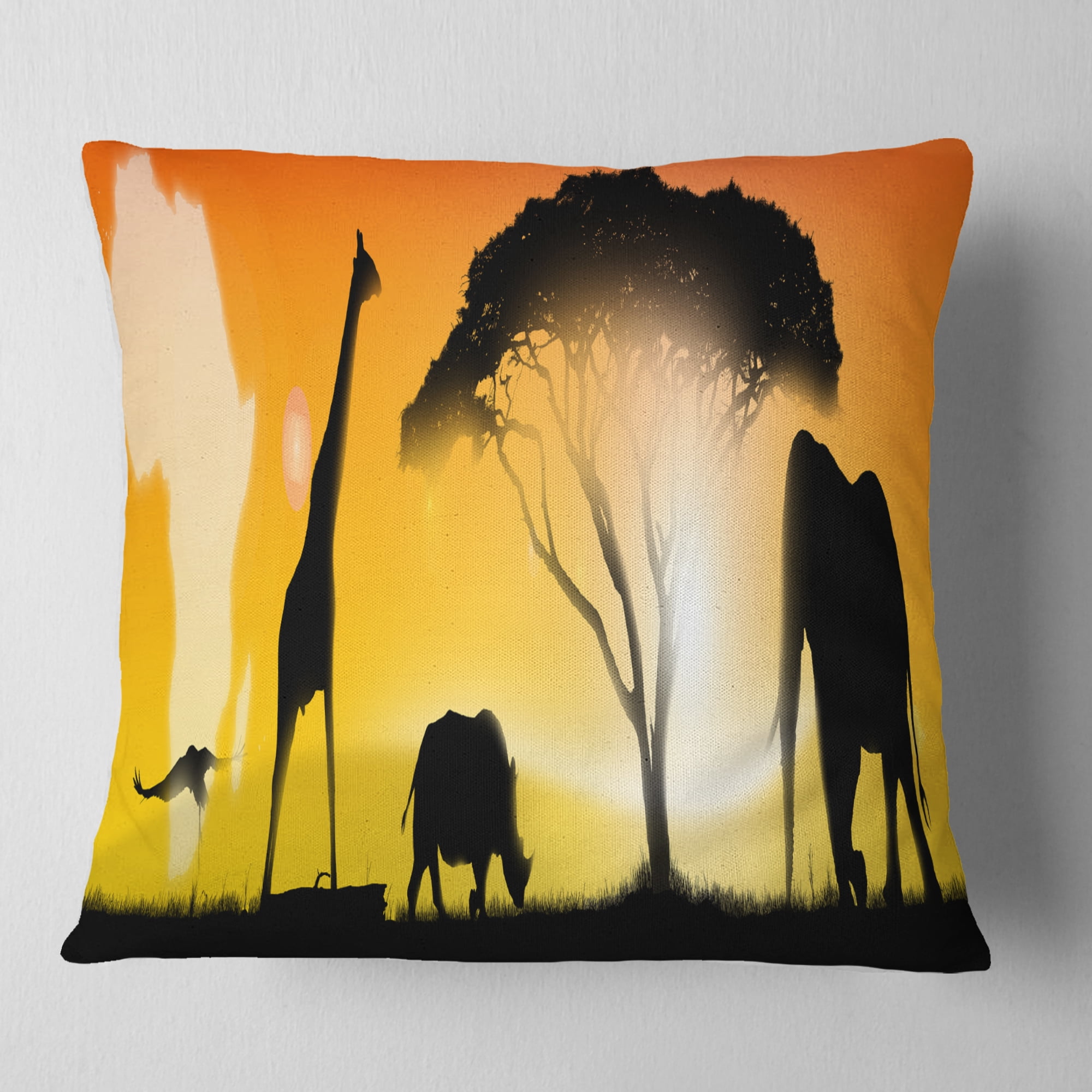 Designart African Wildlife Panorama - African Throw Pillow - 16x16