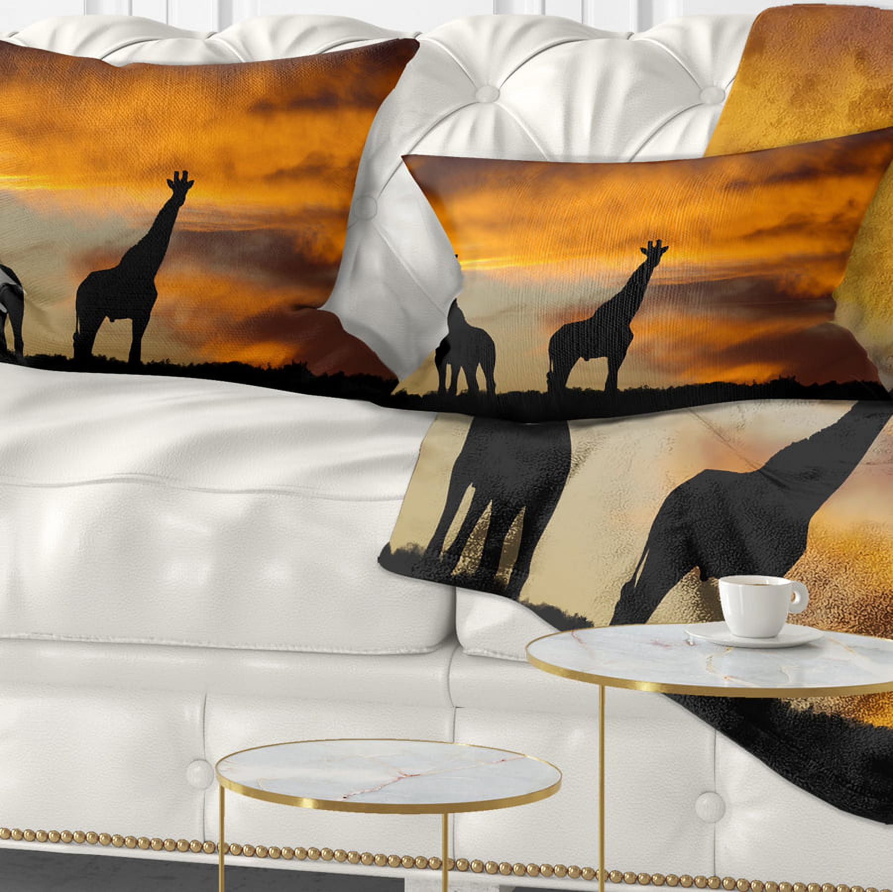 Designart African Wildlife Silhouette - African Throw Pillow - 12x20