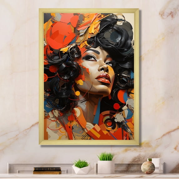 Designart "African Woman Embracing Paint Collage" African American Art Picture Framed Wall Decor
