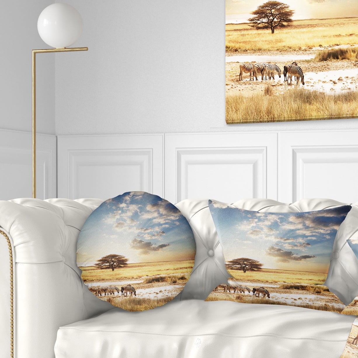 Designart African Zebras Drinking Water - African Throw Pillow - 12x20