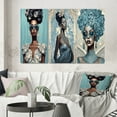 thumbnail image 1 of Designart "Africanogue Goddess in Retro Blue Fashion I" African American Woman Wall Art Set Of 3 - Blue Woman African American Canvas Set For Living Room Decor, 1 of 7