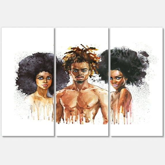 Designart ' Afro American Fashion Portraits ' Glam Canvas Wall Art Print