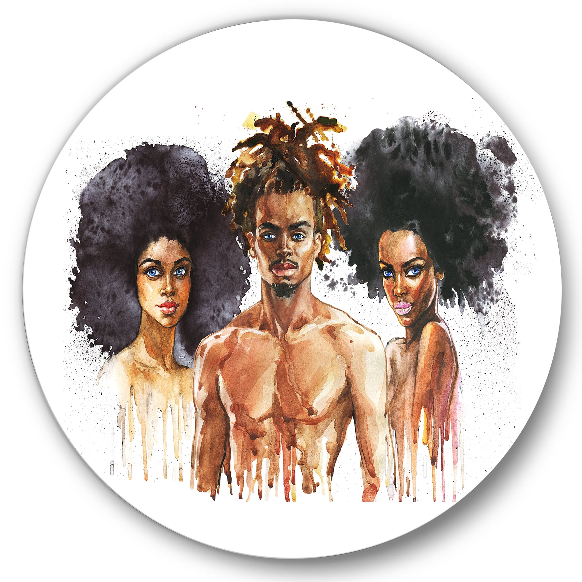 Designart 'Afro American Fashion Portraits' Glam Circle Metal Wall Art 23x23 - Disc of 23