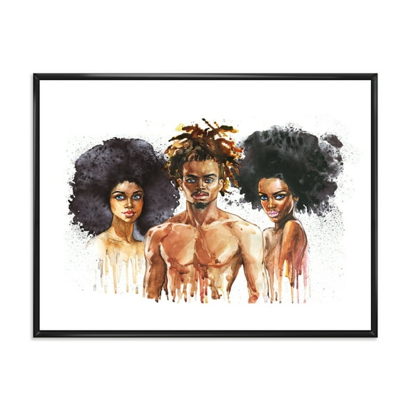Designart 'Afro American Fashion Portraits' Glam Framed Canvas Wall Art Print