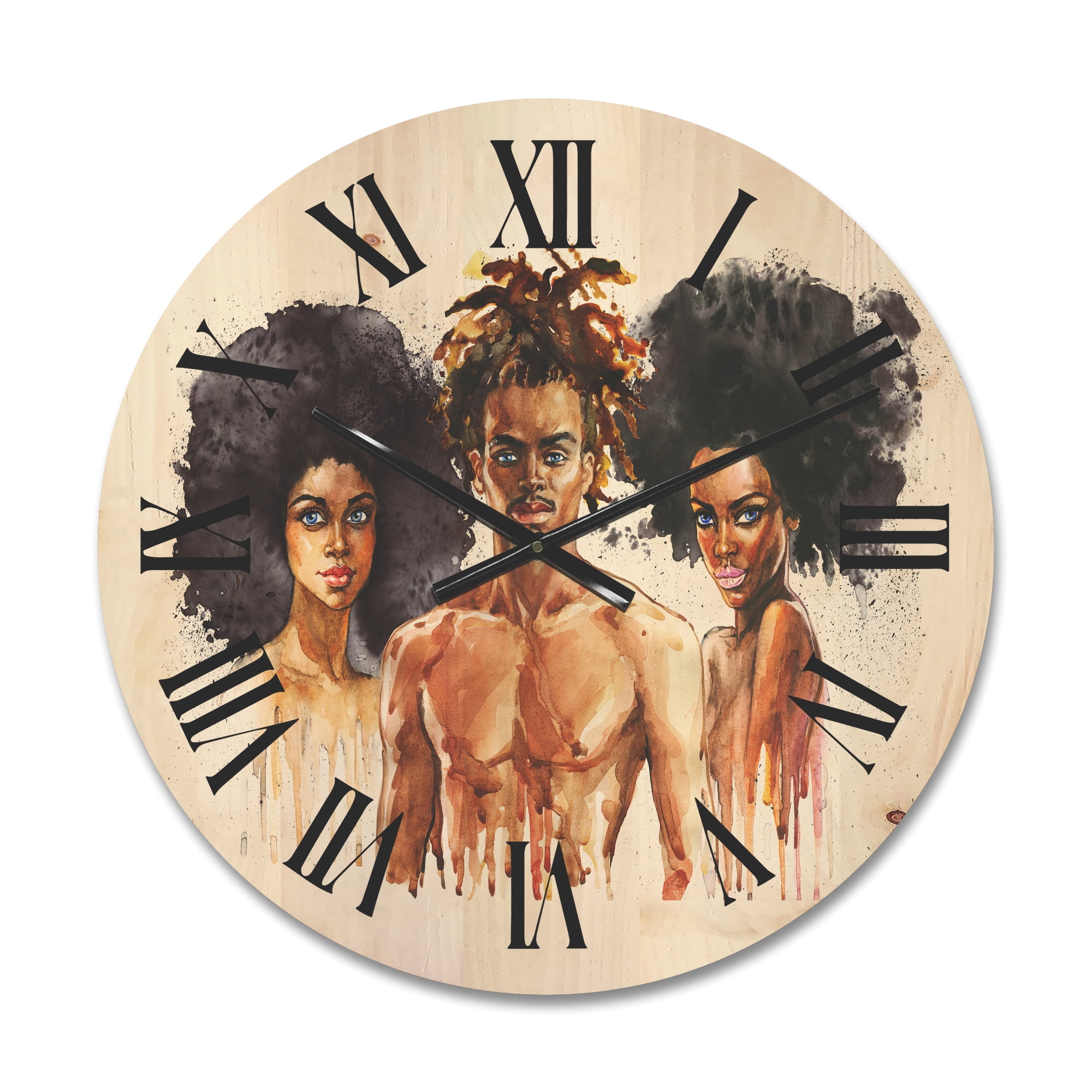 Designart 'Afro American Fashion Portraits' Glam Wood Wall Clock
