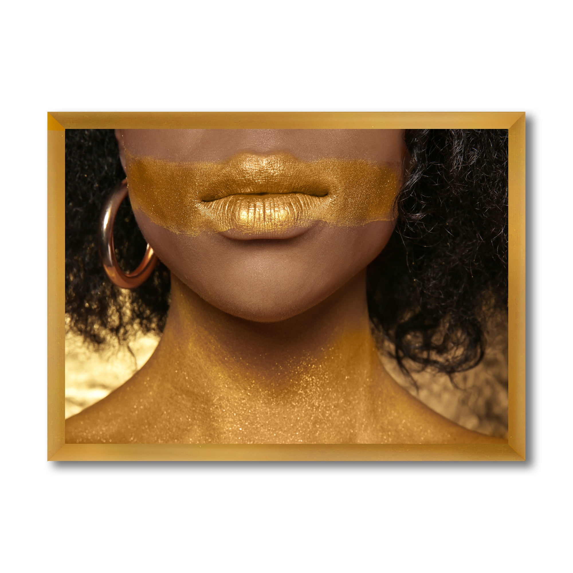 Designart 'Afro American Girl With Golden Paint on Body' Modern Framed Art Print