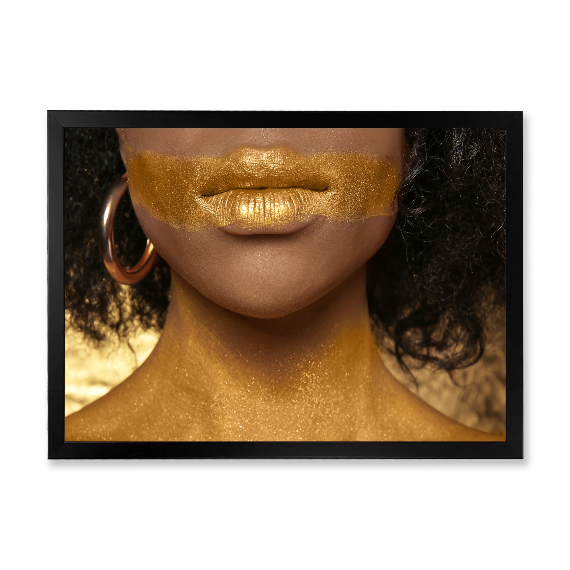 Designart 'Afro American Girl With Golden Paint on Body' Modern Framed Art Print
