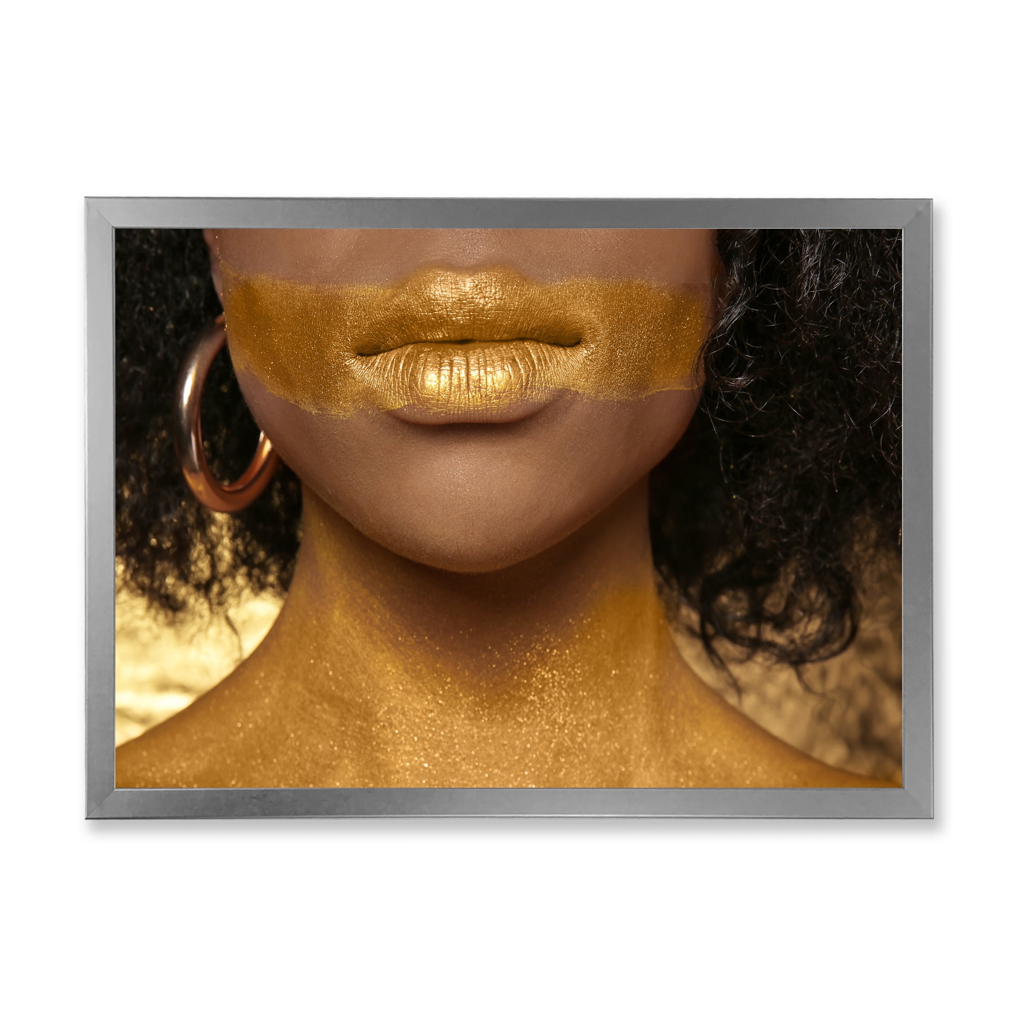 Designart 'Afro American Girl With Golden Paint on Body' Modern Framed Art Print