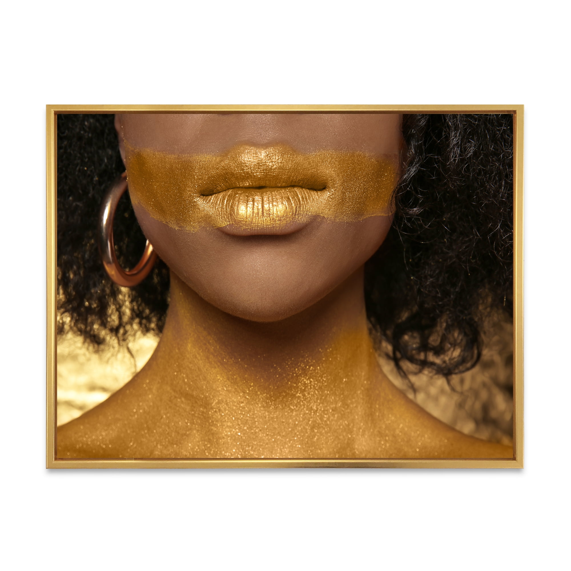 Designart 'Afro American Girl With Golden Paint on Body' Modern Framed Canvas Wall Art Print