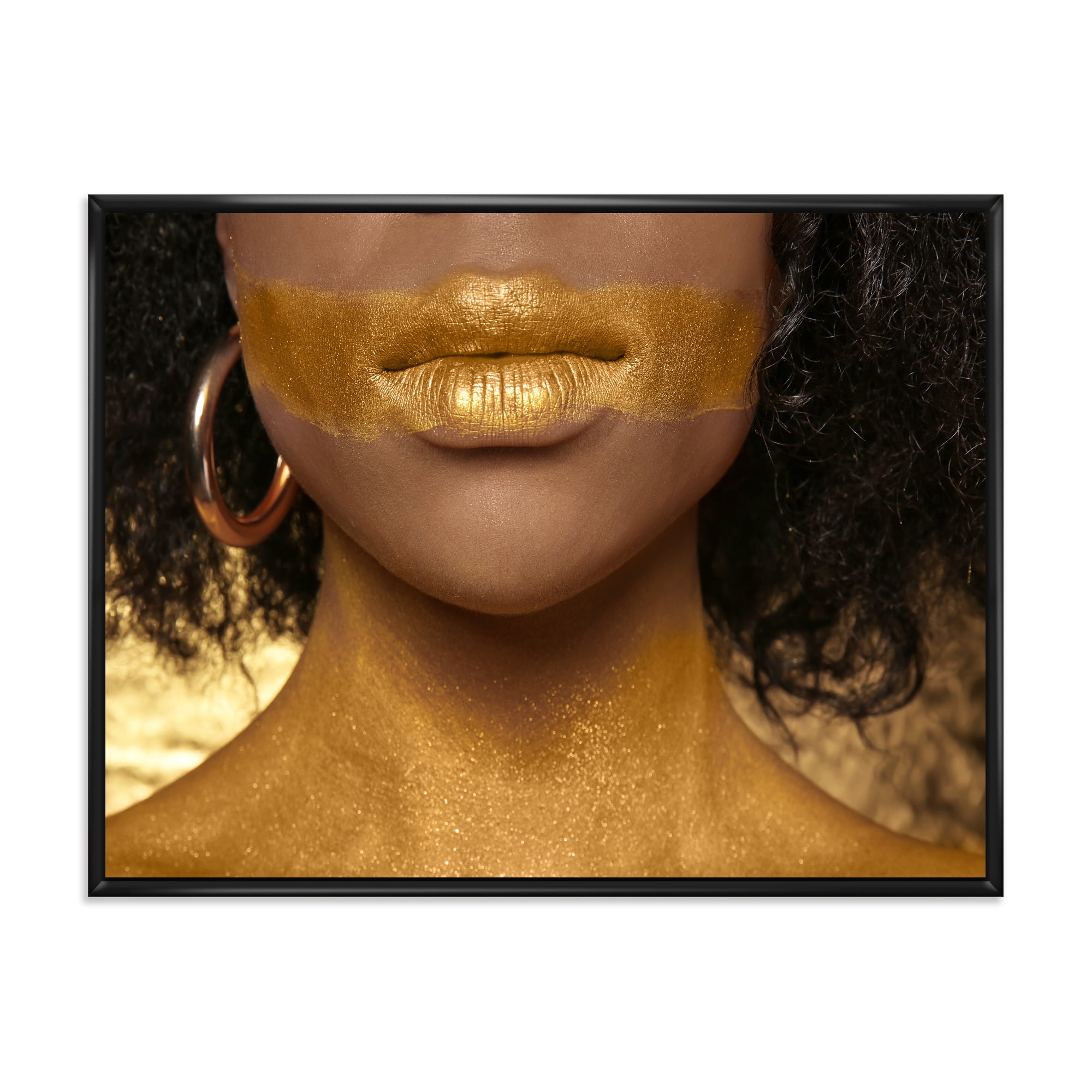 Designart 'Afro American Girl With Golden Paint on Body' Modern Framed Canvas Wall Art Print
