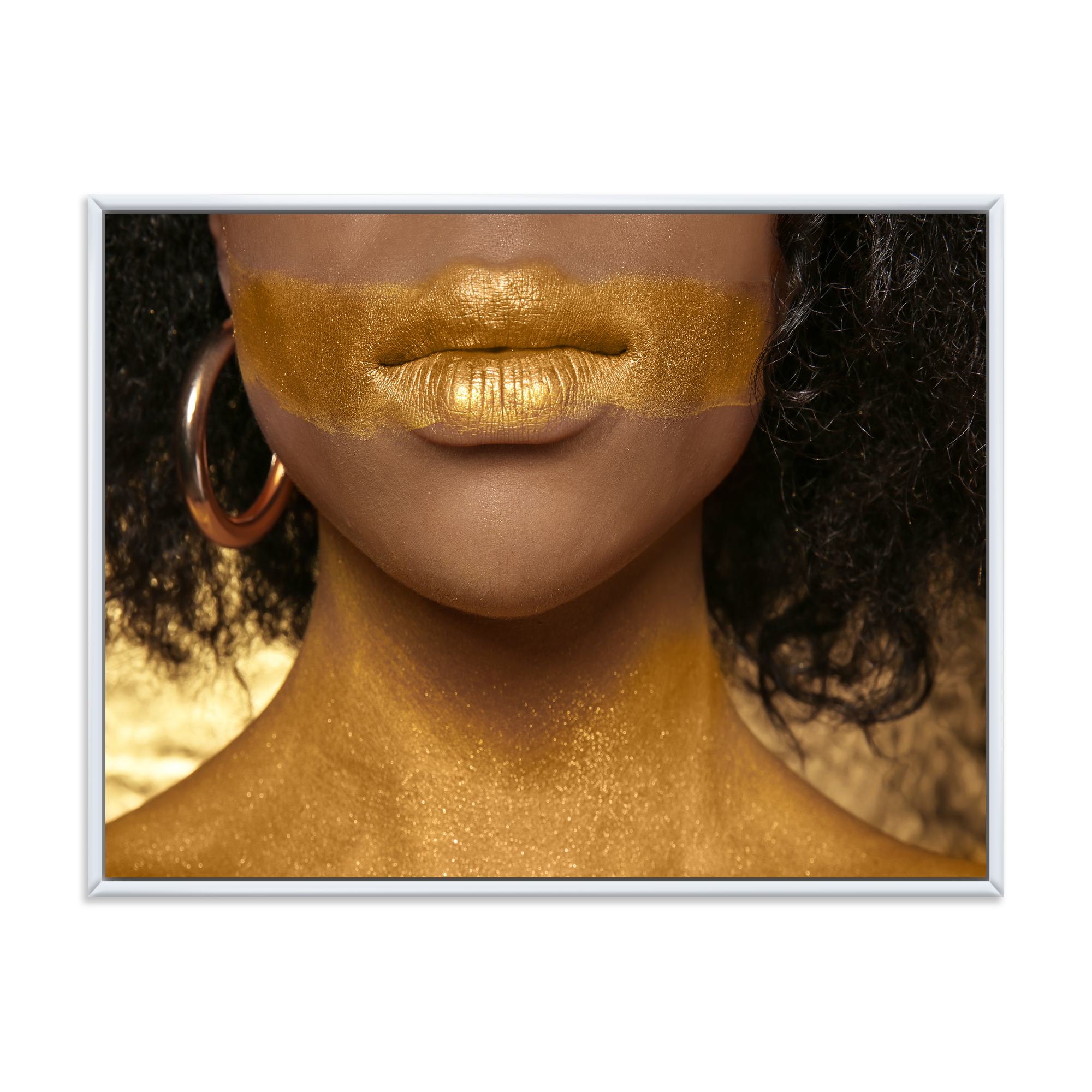 Designart 'Afro American Girl With Golden Paint on Body' Modern Framed Canvas Wall Art Print