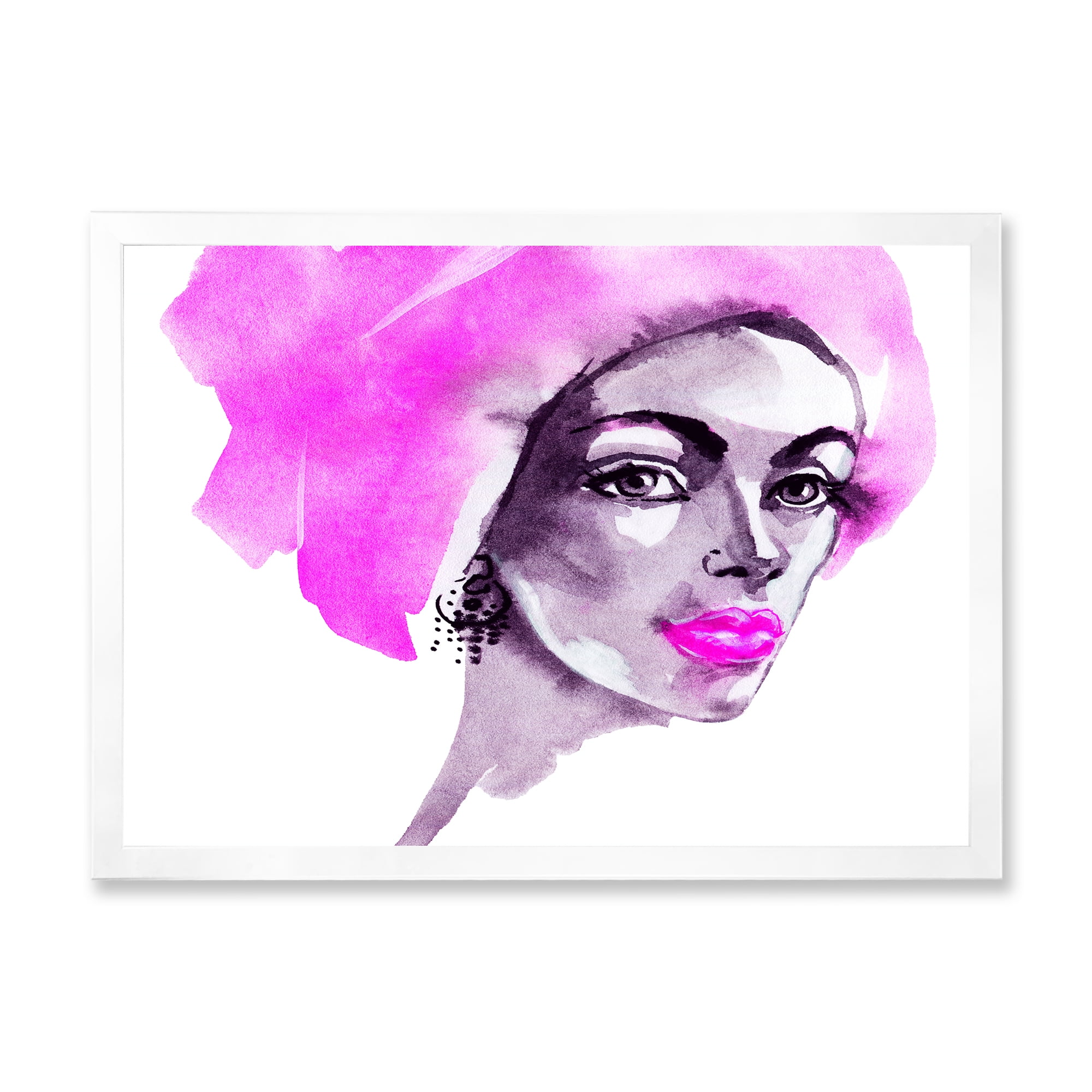 Designart 'Afro American Pink Woman Fashion Portrait' Modern Framed Art Print
