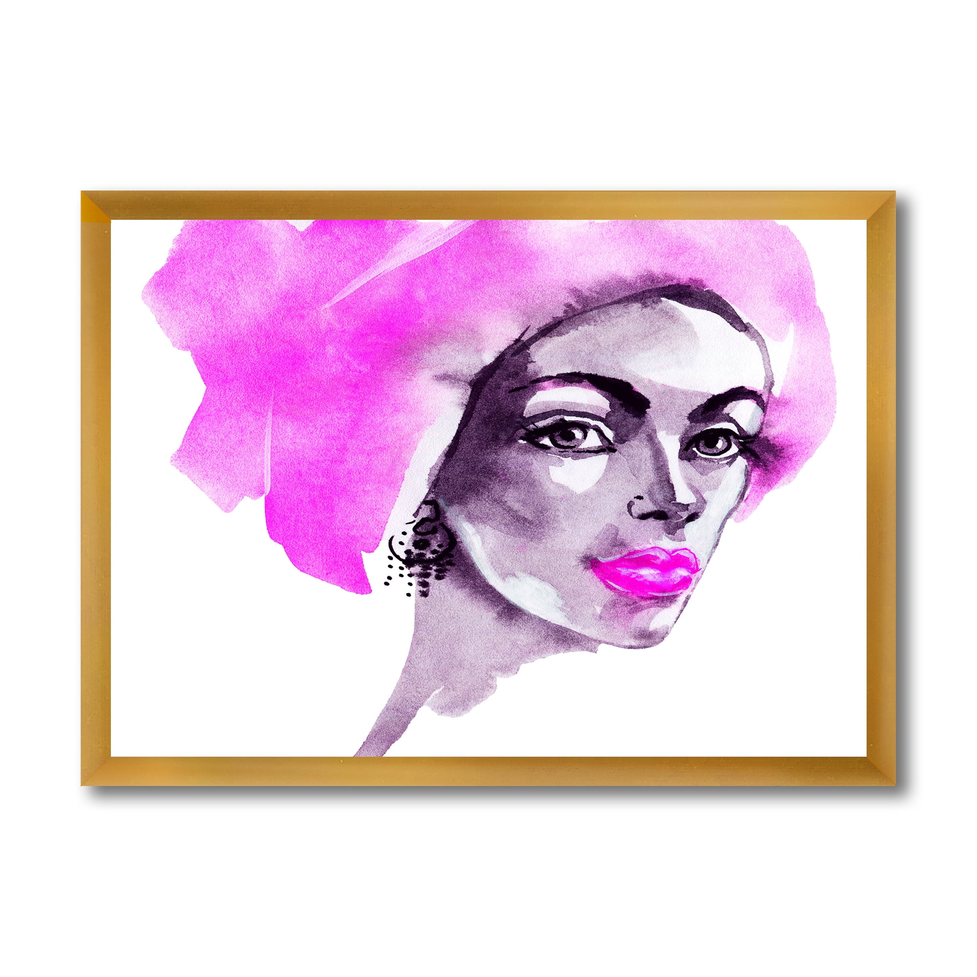 Designart 'Afro American Pink Woman Fashion Portrait' Modern Framed Art Print