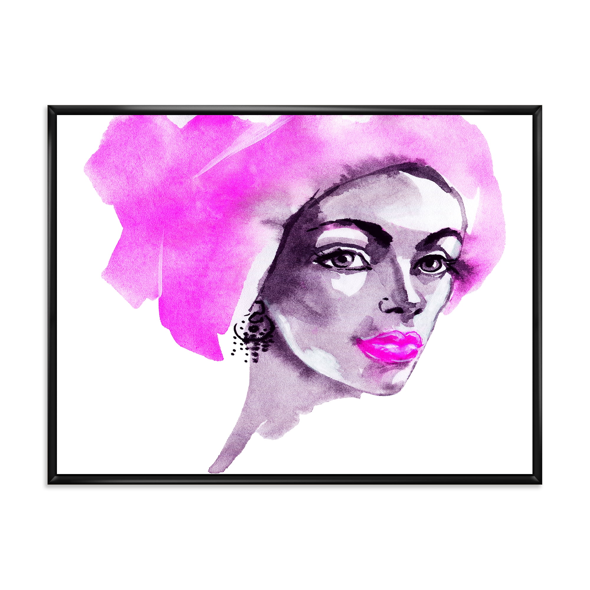Designart 'Afro American Pink Woman Fashion Portrait' Modern Framed Canvas Wall Art Print