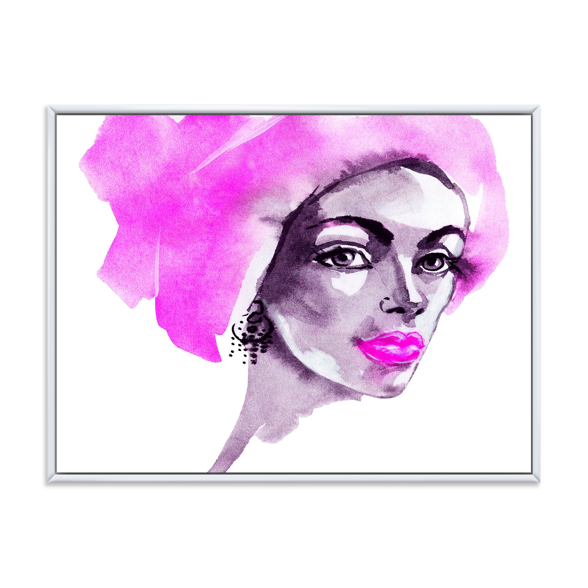 Designart 'Afro American Pink Woman Fashion Portrait' Modern Framed Canvas Wall Art Print