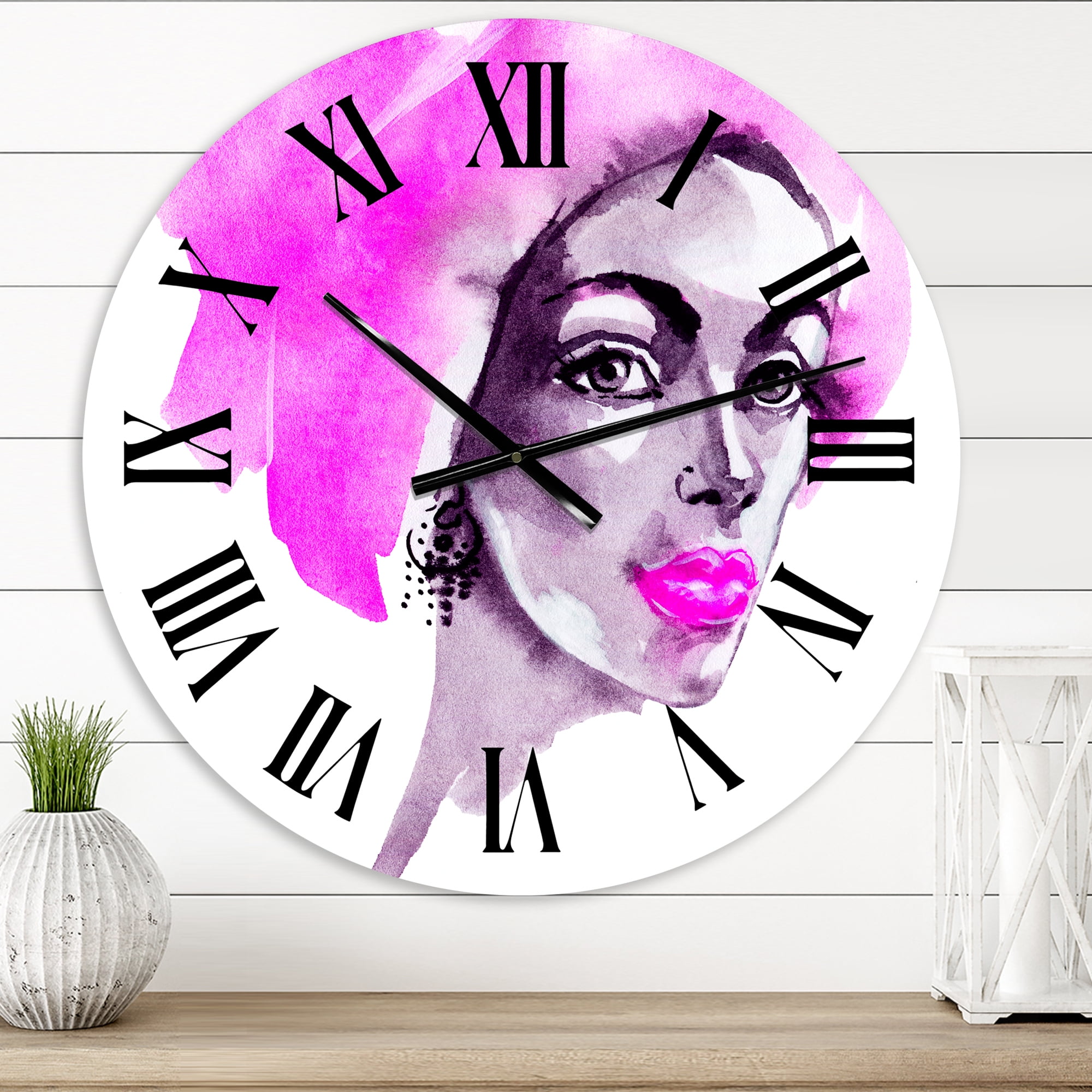 Designart 'Afro American Woman Fashion Portrait' Modern Wall Clock