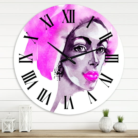 Designart 'Afro American Woman Fashion Portrait' Modern Wall Clock