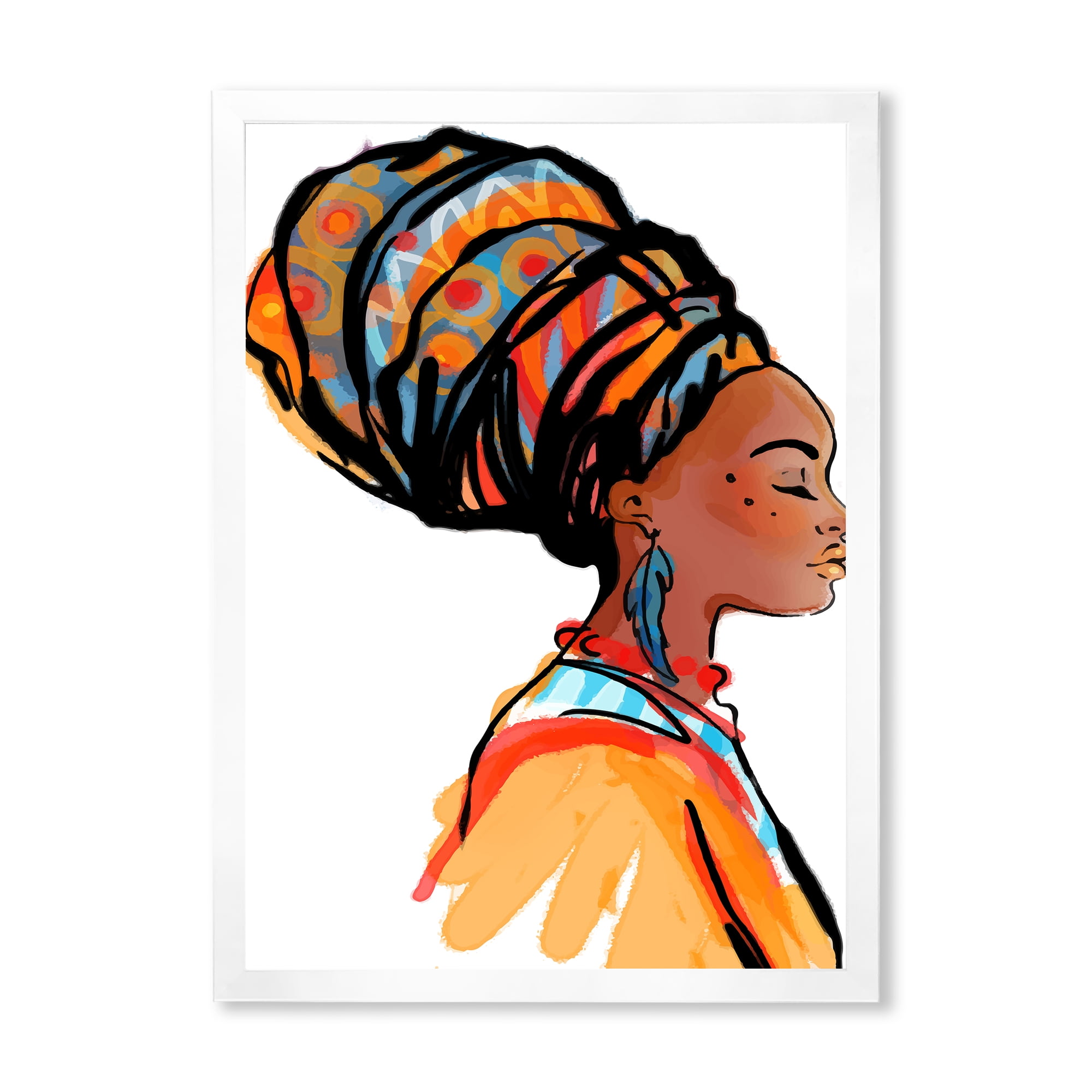 Designart 'Afro American Woman with Turban I' Modern Framed Art Print