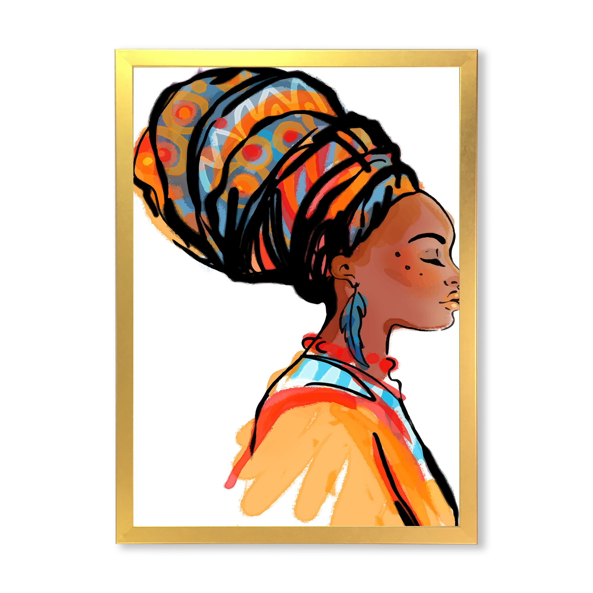 Designart 'Afro American Woman with Turban I' Modern Framed Art Print