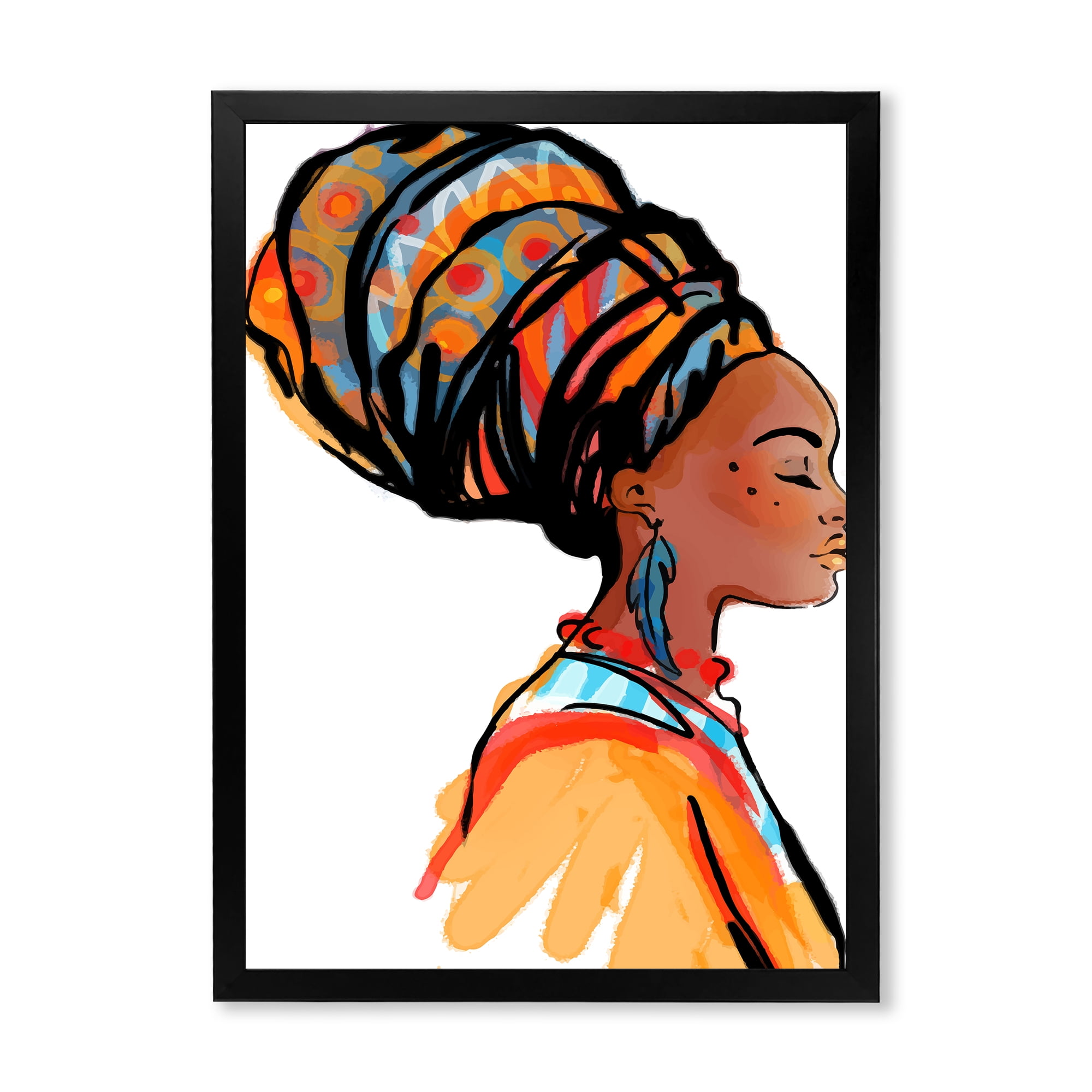 Designart 'Afro American Woman with Turban I' Modern Framed Art Print
