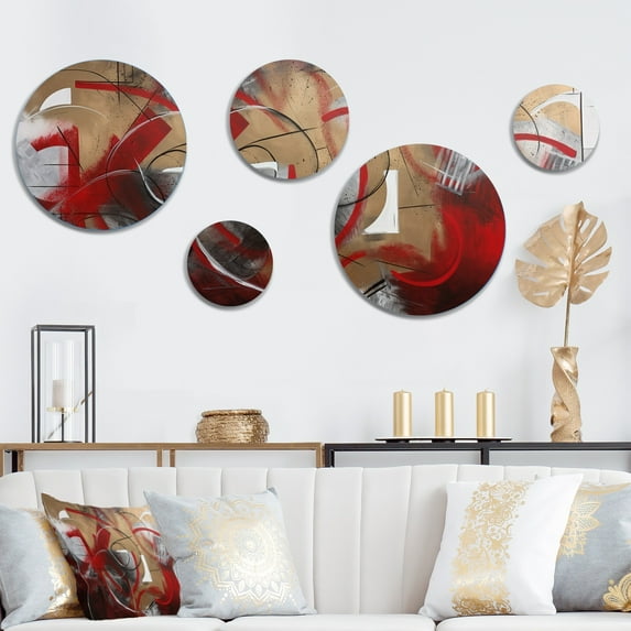 Designart "Afternoon Jazz IV" Music Jazz Round Metal Wall Art Set of 5 Piece - Round Wall Art Set