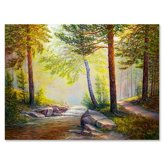 Designart ' Afternoon Light Through The Forest Trees ' Traditional Canvas Wall Art Print