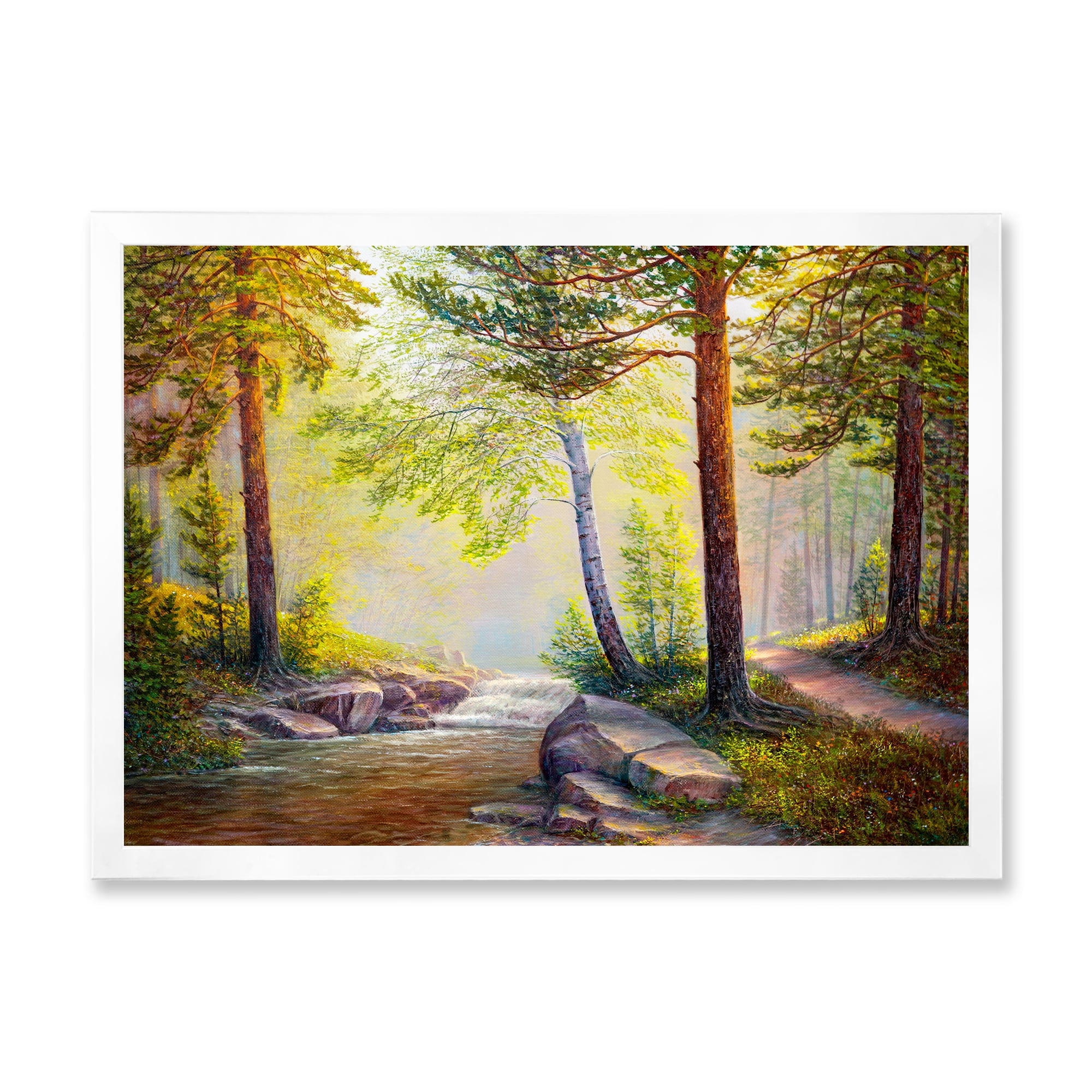 Designart 'Afternoon Light Through The Forest Trees' Traditional Framed Art Print
