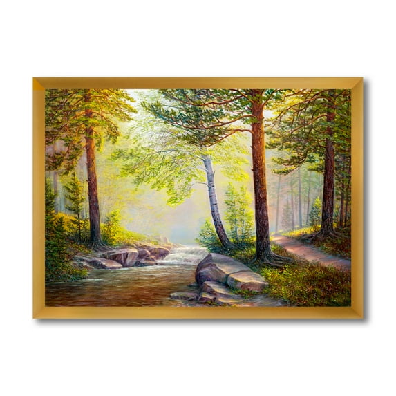 Designart 'Afternoon Light Through The Forest Trees' Traditional Framed Art Print