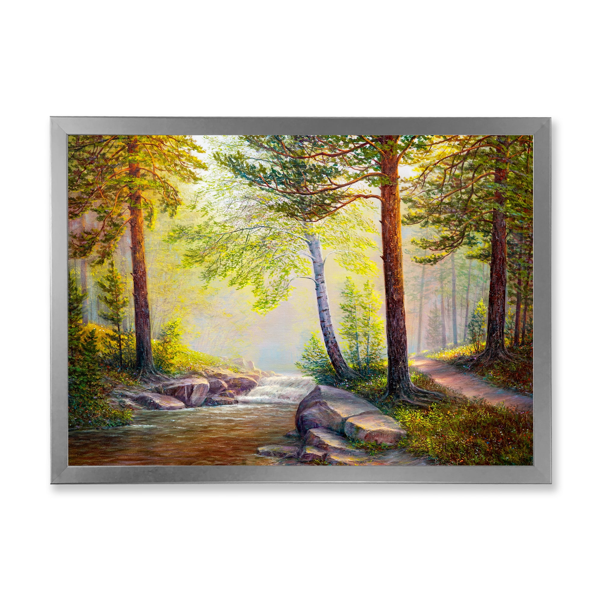 Designart 'Afternoon Light Through The Forest Trees' Traditional Framed Art Print