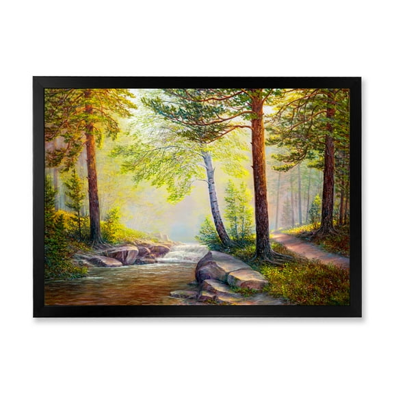 Designart 'Afternoon Light Through The Forest Trees' Traditional Framed Art Print
