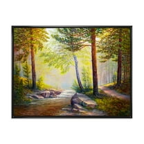 Designart 'Afternoon Light Through The Forest Trees' Traditional Framed Canvas Wall Art Print