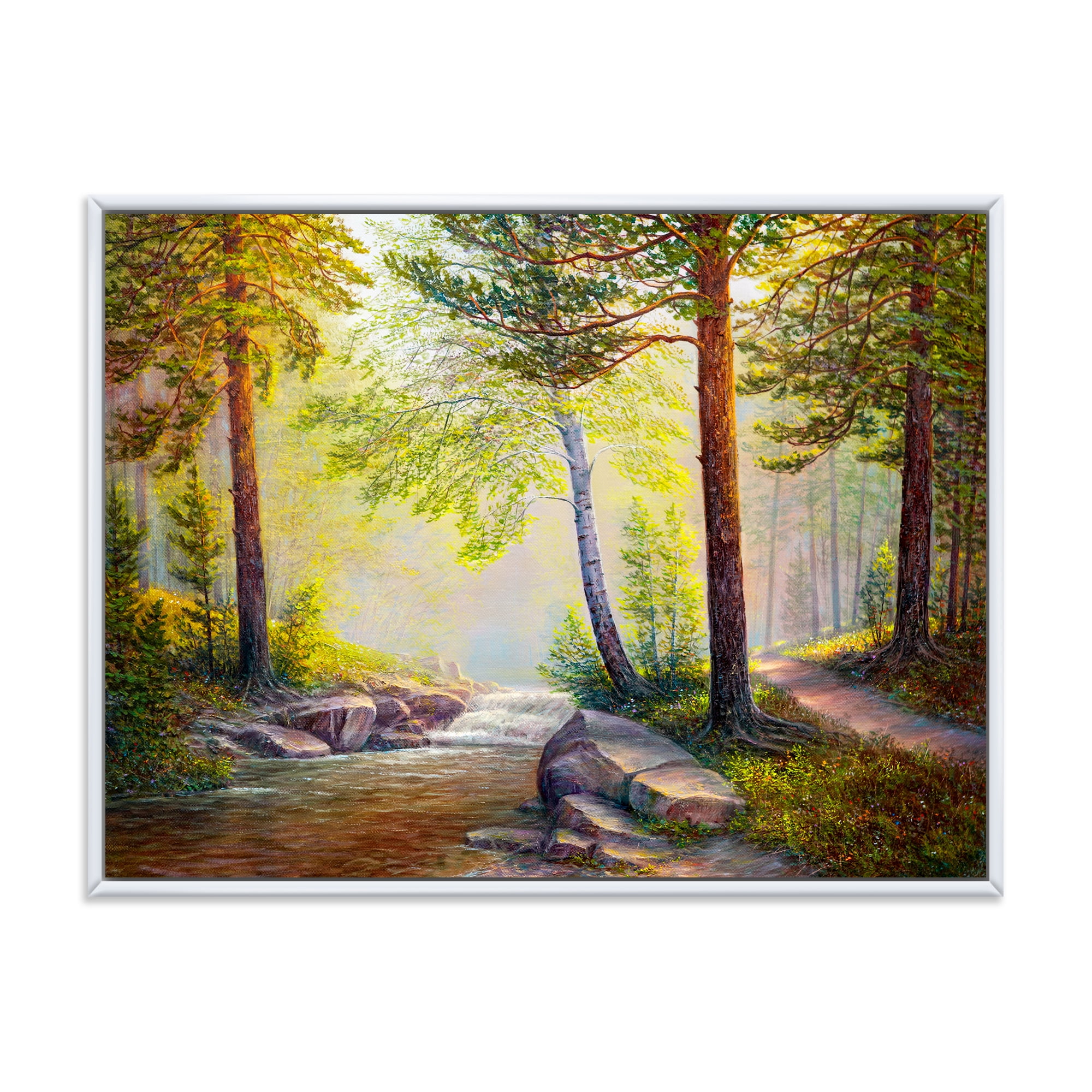 Designart 'Afternoon Light Through The Forest Trees' Traditional Framed Canvas Wall Art Print