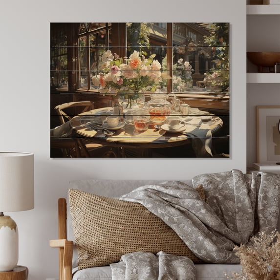 Designart "Afternoon Tea Country Clubs painting III" Country Clubs Print on Natural Pine Wood