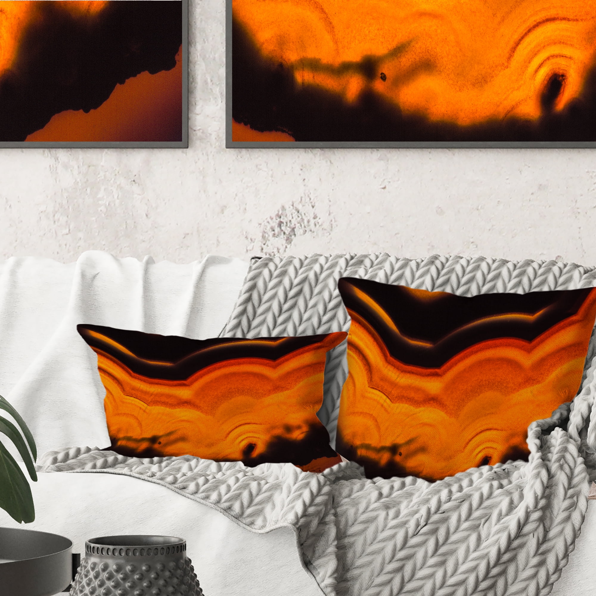 Designart Agate Macro Orange - Abstract Throw Pillow - 16x16
