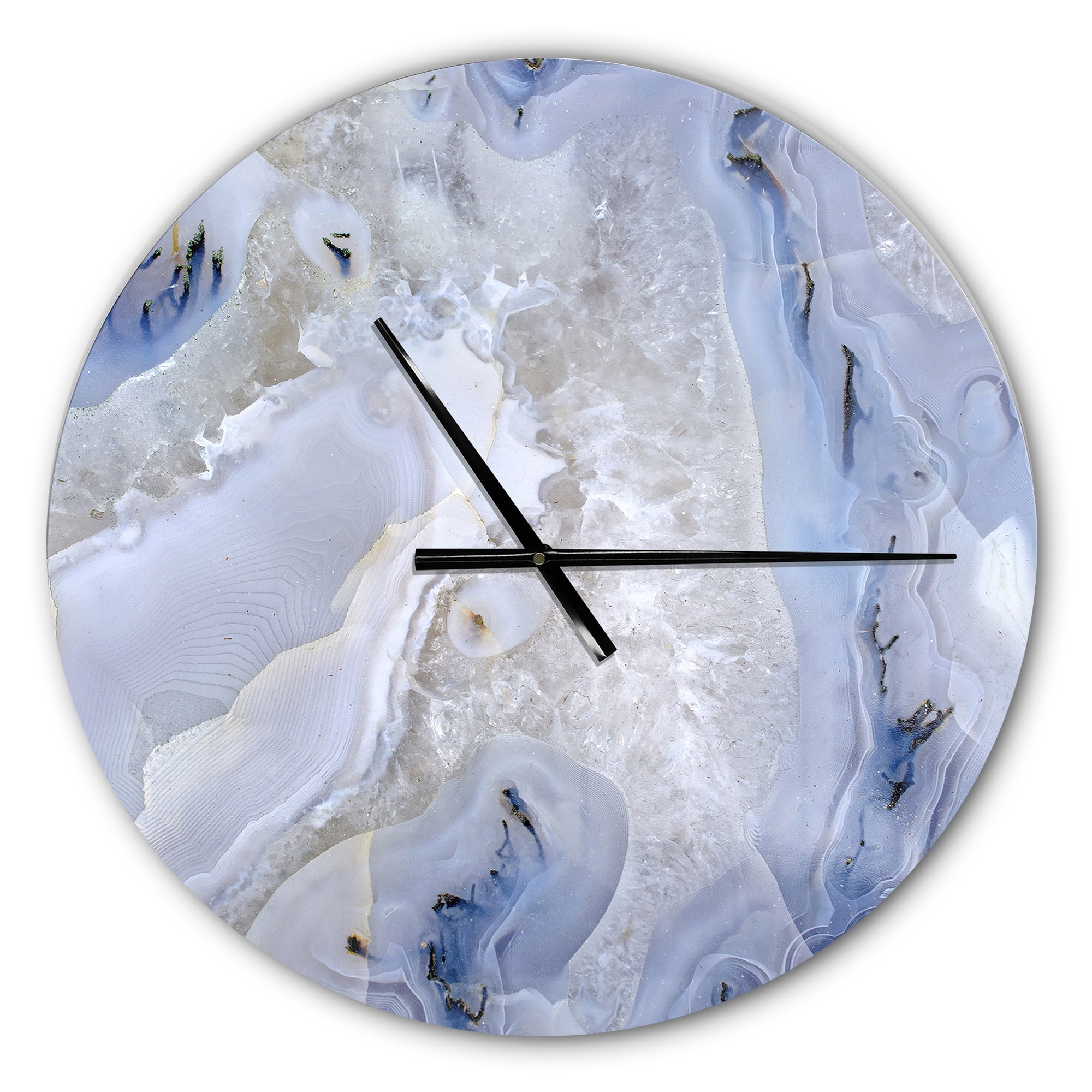 Oversized Blue and White Agate Stone Aluminum Wall Clock