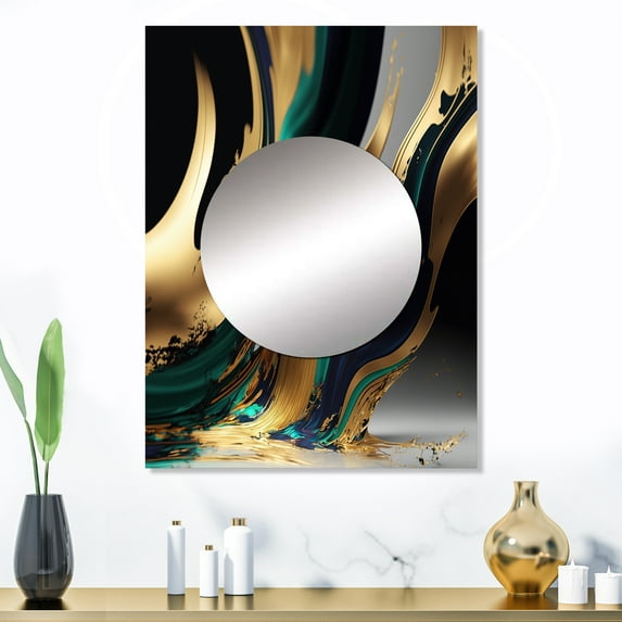 Designart "Agate in Green and Gold II" Modern Mirror Wall Decor - Modern Green Abstract Large Mirror For Wall Art Decor - 32" x 24" Inch
