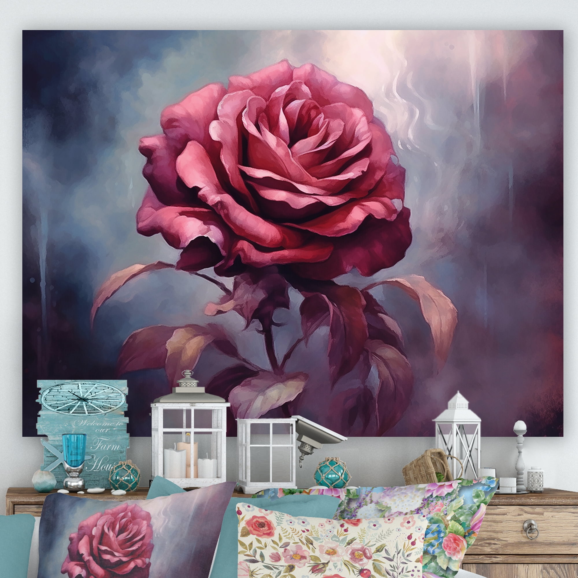 Timeless Vintage Rose Red Canvas Print with Pine Frame