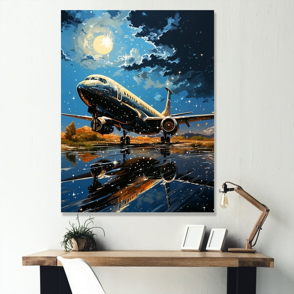 Designart "Aircraft'S Last Checks In A Futuristic Moonlight Setting" Plane Wall Decor