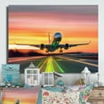 thumbnail image 1 of Designart "Airplane on the Tarmac at Sunset II" Transportation Metal Art Living Room, 1 of 5