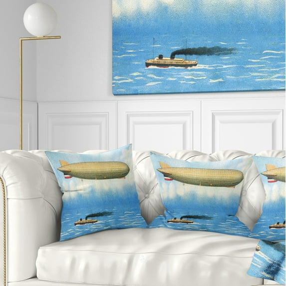Designart Airship Illustration - Abstract Throw Pillow - 16x16