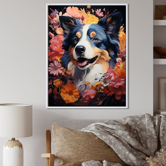 Designart "Akita'S Enigmatic Aura" Animals Dog Floater Framed Canvas Art Print