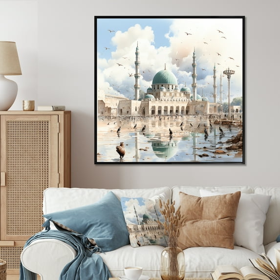 Designart "Al-Aqsa Mosque Prophet’s II" Spiritual Framed Wall Art - Global Beige Islam Entryway Framed Wall Art Print