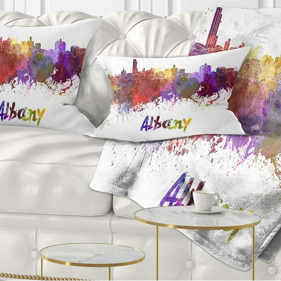 Designart Albany Skyline - Cityscape Throw Pillow - 12x20