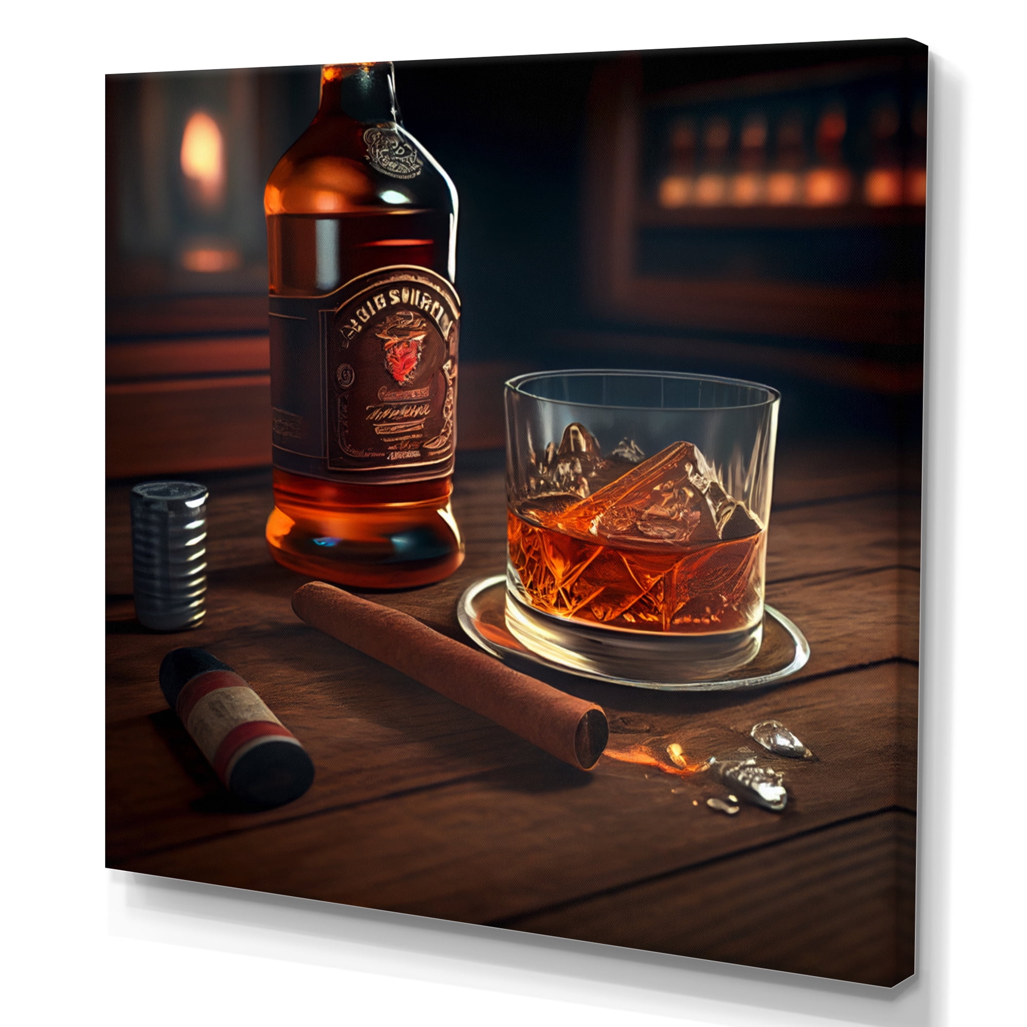 Designart Alcohol With Cigars III Canvas Wall Art
