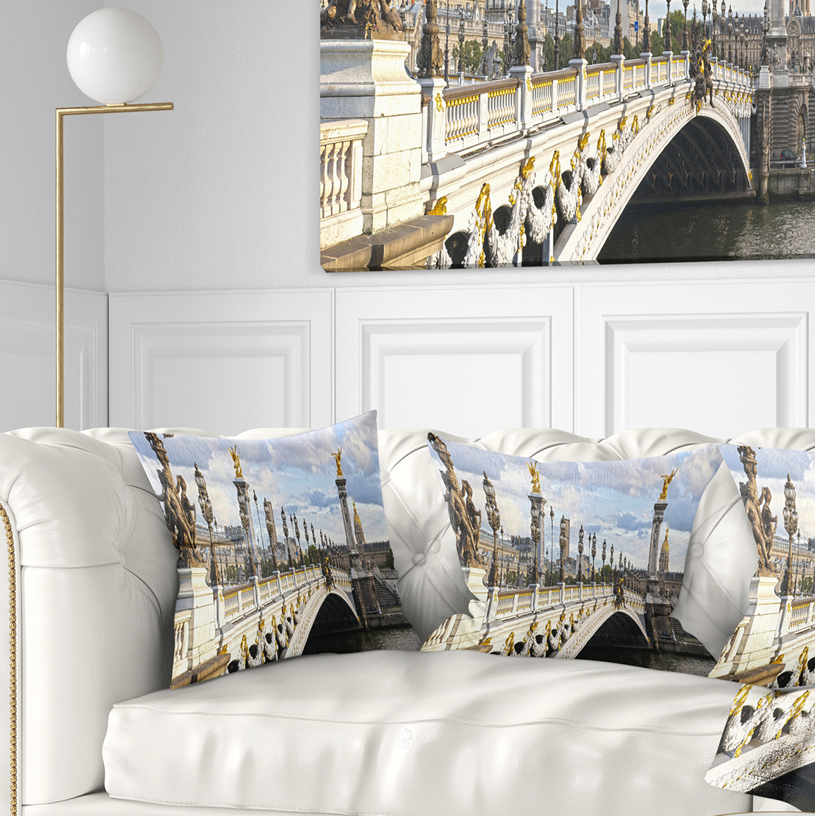 Designart Alexandre III Bridge Panoramic View - Photography Throw Pillow - 16x16