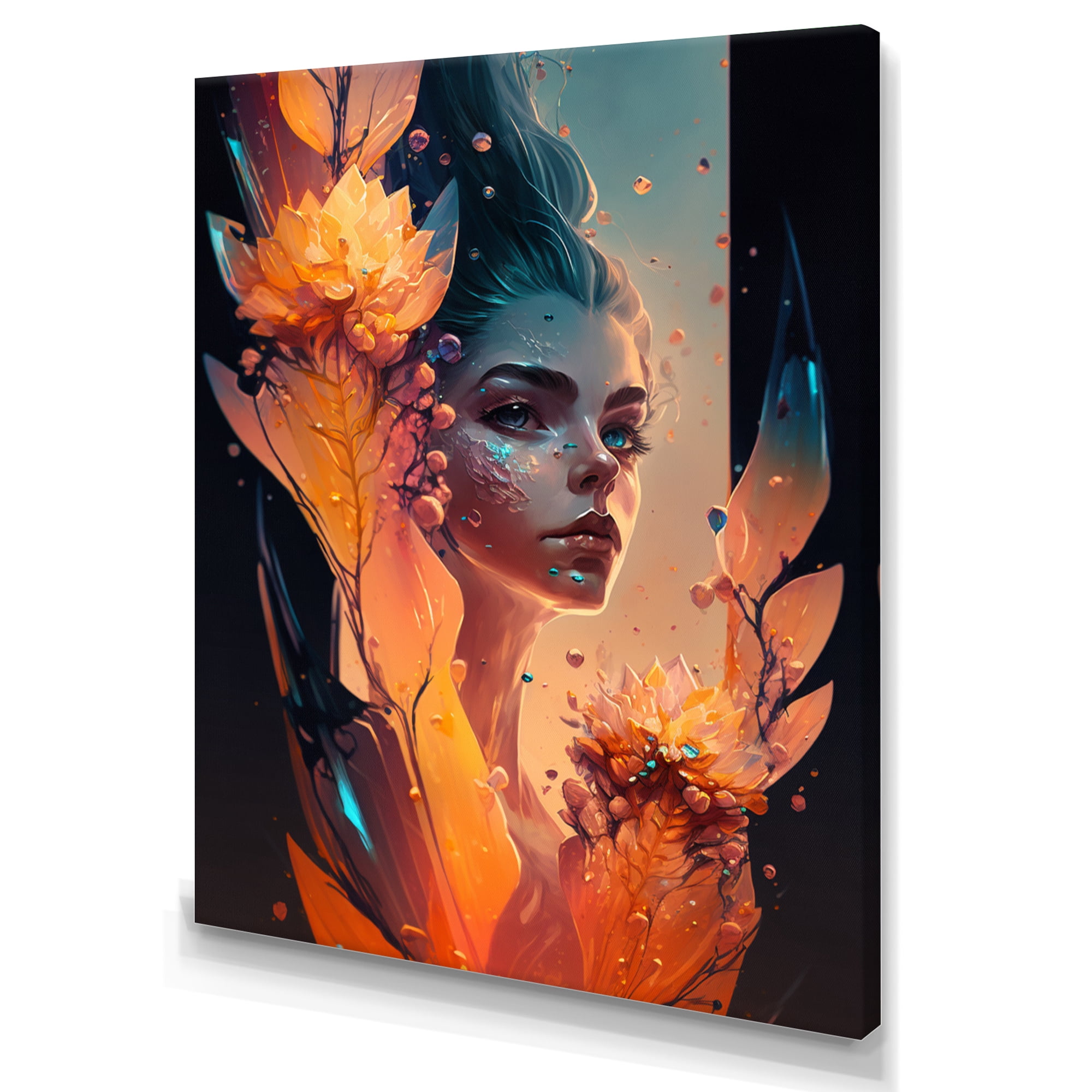Designart Alien Face With Flowers 4Hexagon Canvas Wall Art