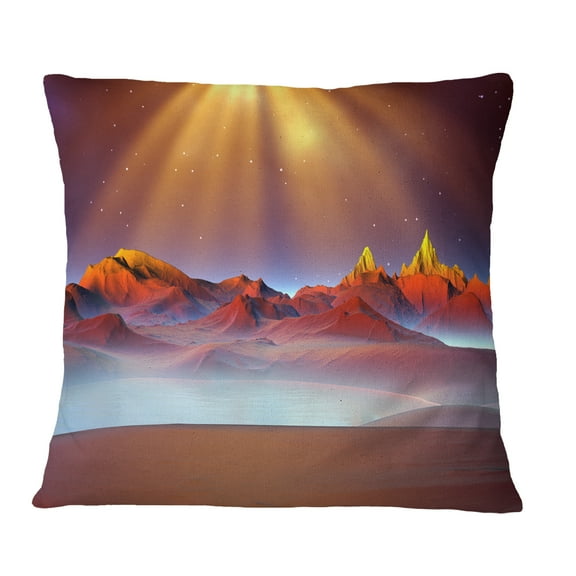 Designart Alien Landscape at Sunset - Landscape Printed Throw Pillow - 16x16