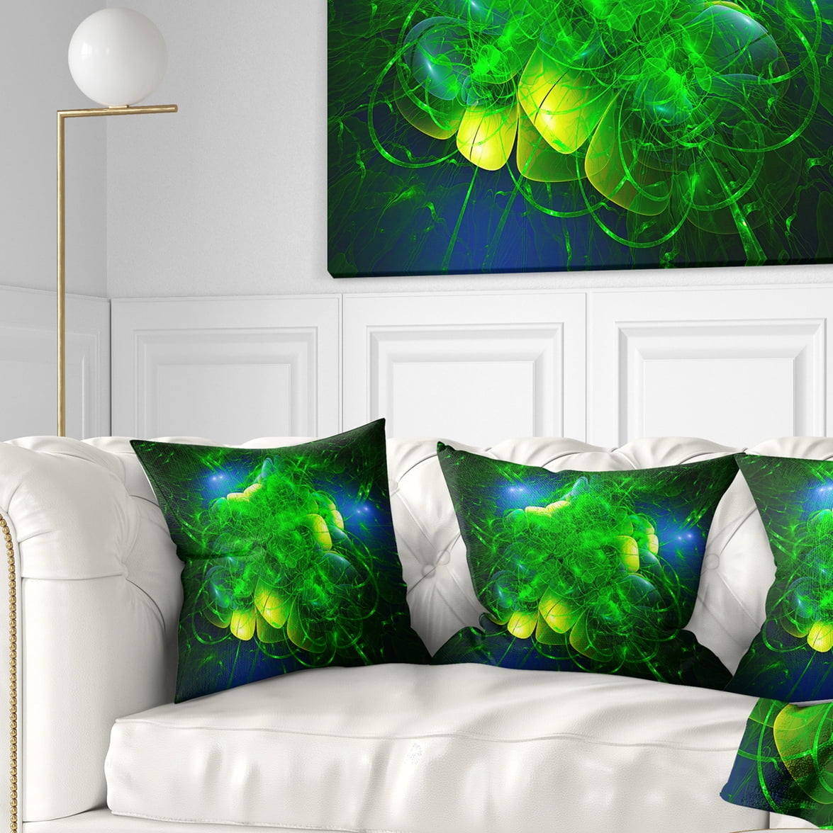 Designart Alien Mystical Flower Green - Floral Throw Pillow - 16x16