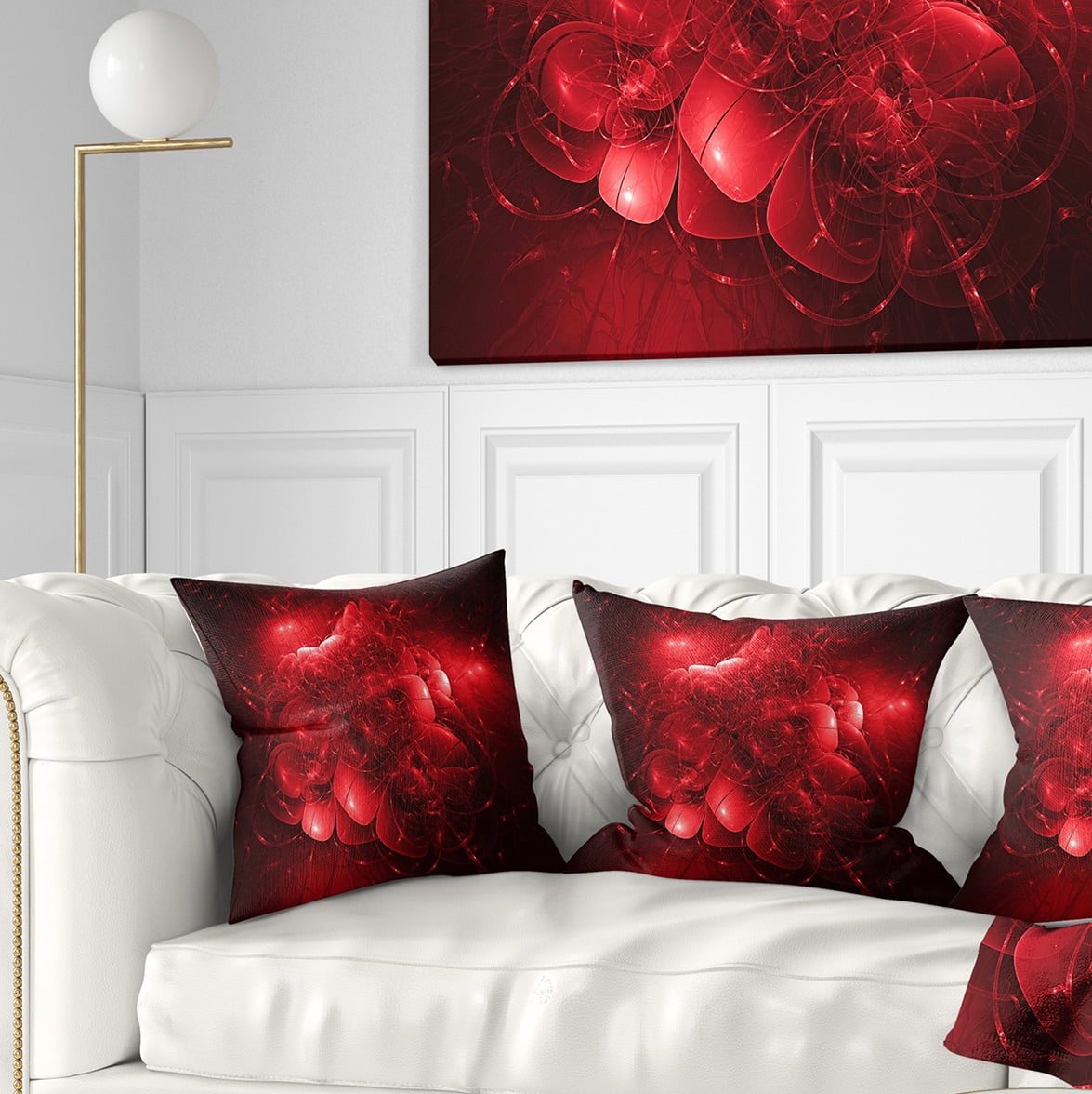 Designart Alien Mystical Flower Red - Floral Throw Pillow - 16x16